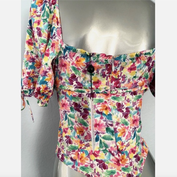 For Love & Lemons Victorias Secret Nwt Watercolor Bodysuit Tie Top Small S - Picture 3 of 9